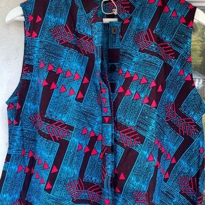 Vibrant Blue and Red Geometric Sleeveless Dress